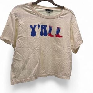 Crop Top with Blue & Red Cowboy Boot Design